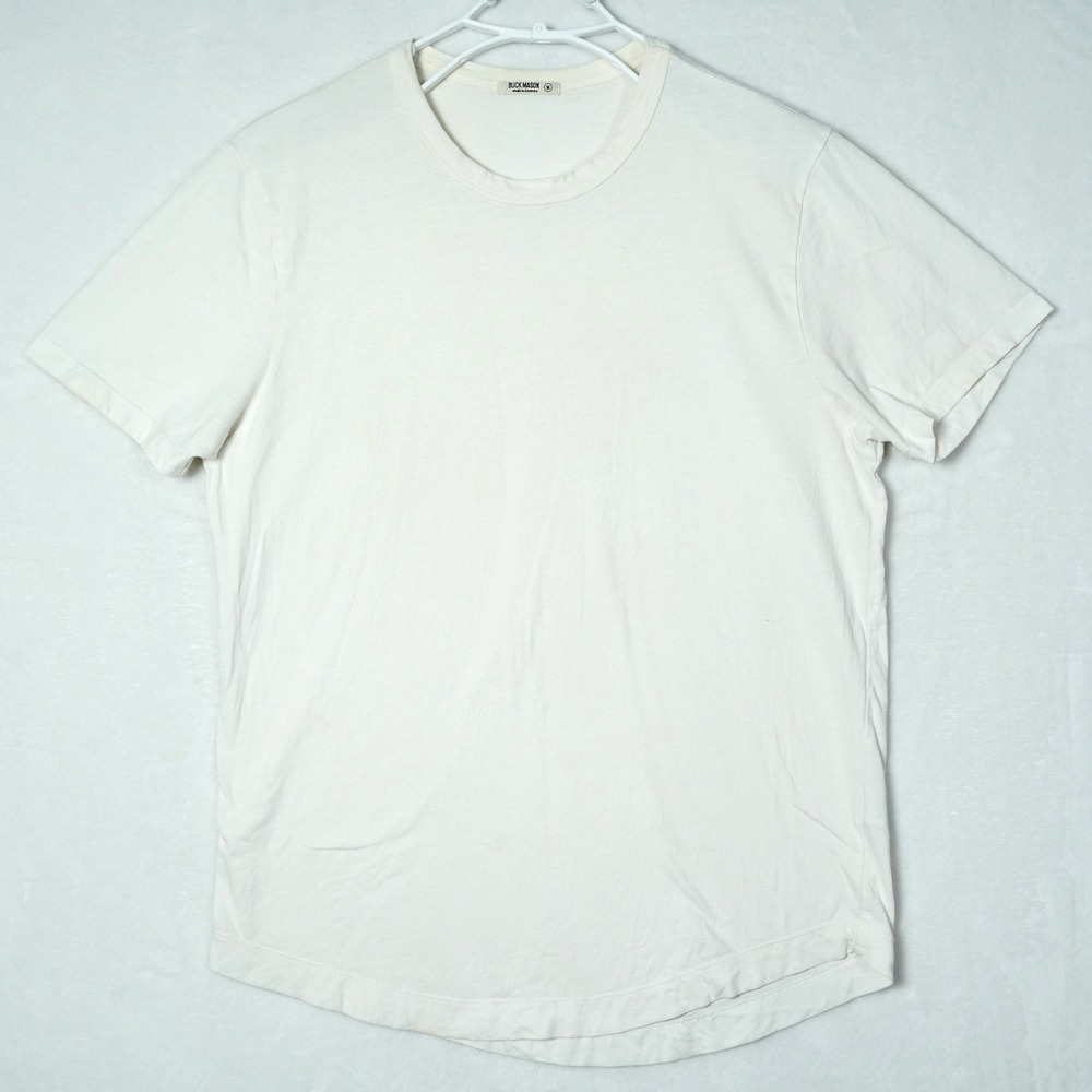 Buck Mason Mens White Pima Curved Hem Short Sleeve Tee Shirt Size M